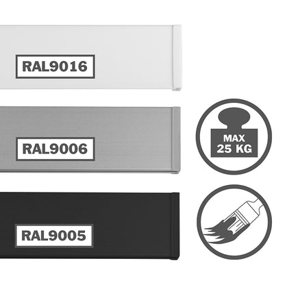 STAS cliprail max: ideal para perfecionistas, calha para pendurar quadros disponível em branco ou alumínio.