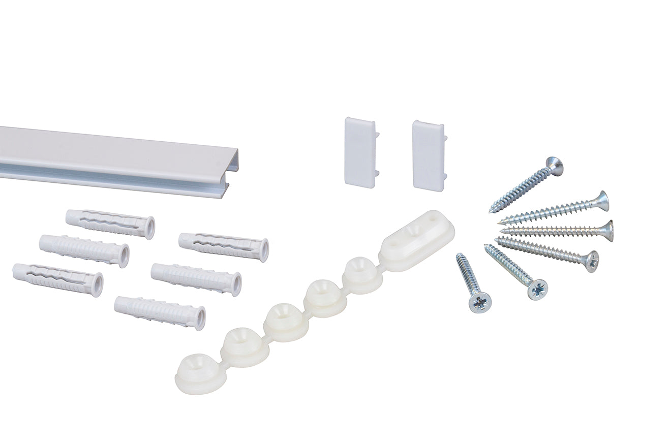Kit inicial: STAS cliprail 600 cm (4x150 cm) branco + 6x STAS cobra perlón cordão 150cm + 6x STAS smartspring