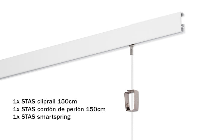 Kit inicial: Inclui trilho branco 150cm, cordão de perlón e gancho smartspring.